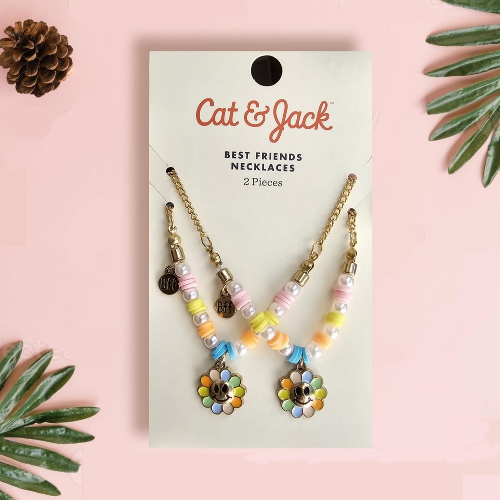 Cat & Jack BFF Pair of Colorful Flower Best Friends Necklaces. NWT